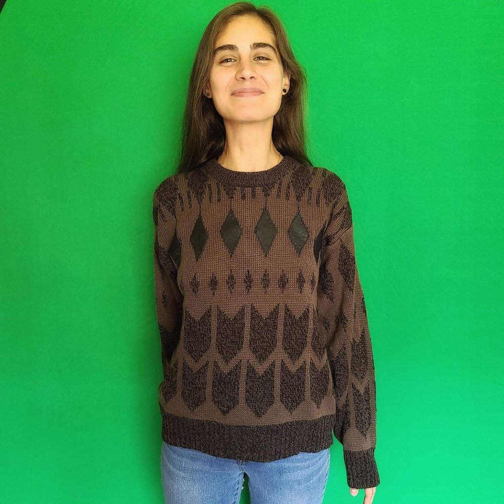 Vintage Grandpa Sweater Leather Brown Black